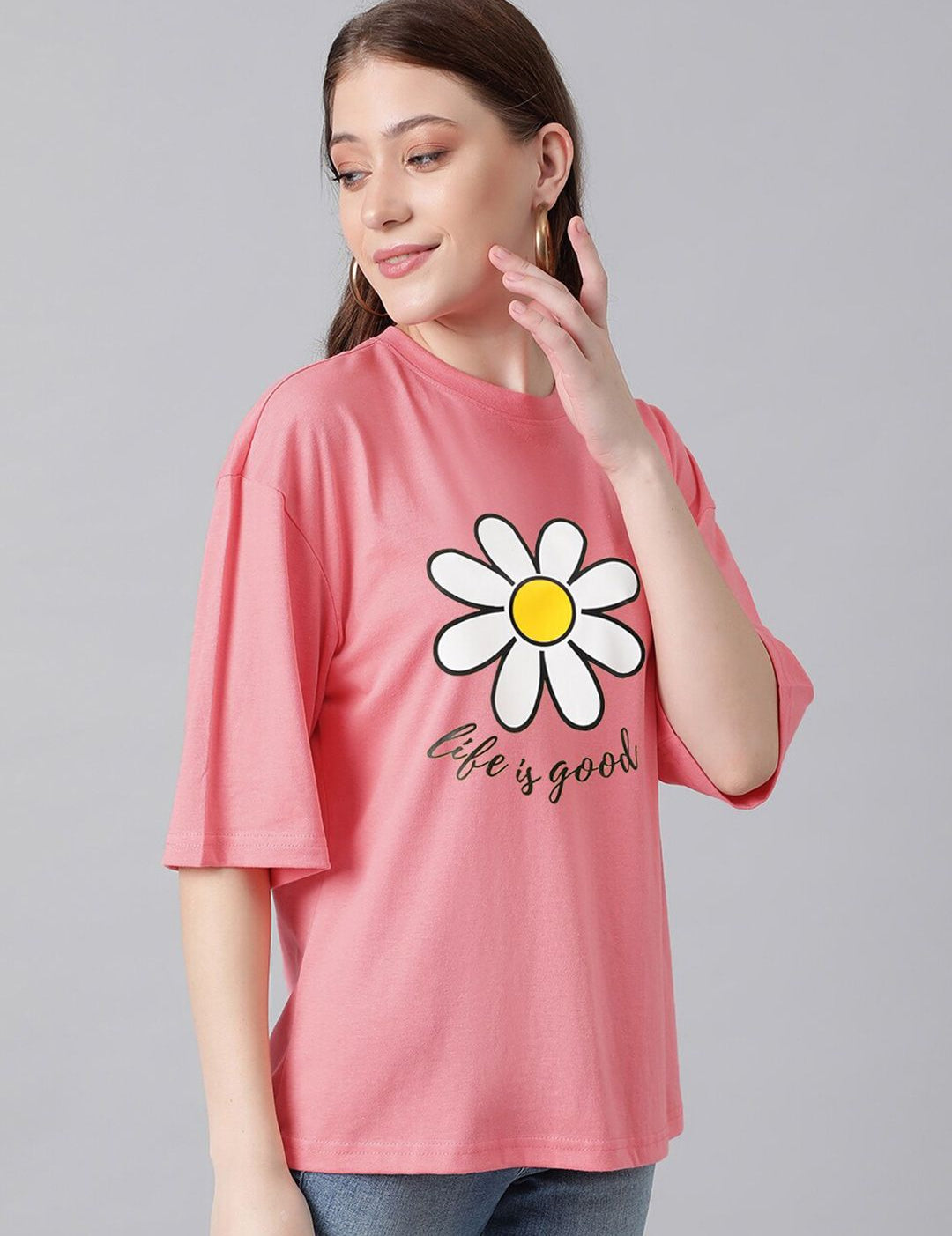 KOTTY Basics Graphic Printed Drop-Shoulder Sleeves Oversized T-shirt