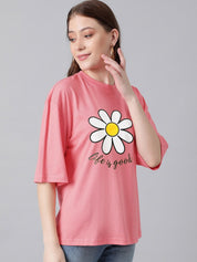 KOTTY Basics Graphic Printed Drop-Shoulder Sleeves Oversized T-shirt