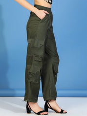 Kotty Women Relaxed High-Rise Easy Wash Cargos Trousers