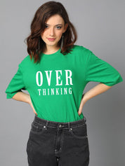 Kotty Green Typography Printed Drop-Shoulder Sleeves Oversized T-shirt