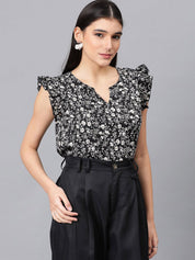 Kotty Floral Printed Flutter Sleeve Top
