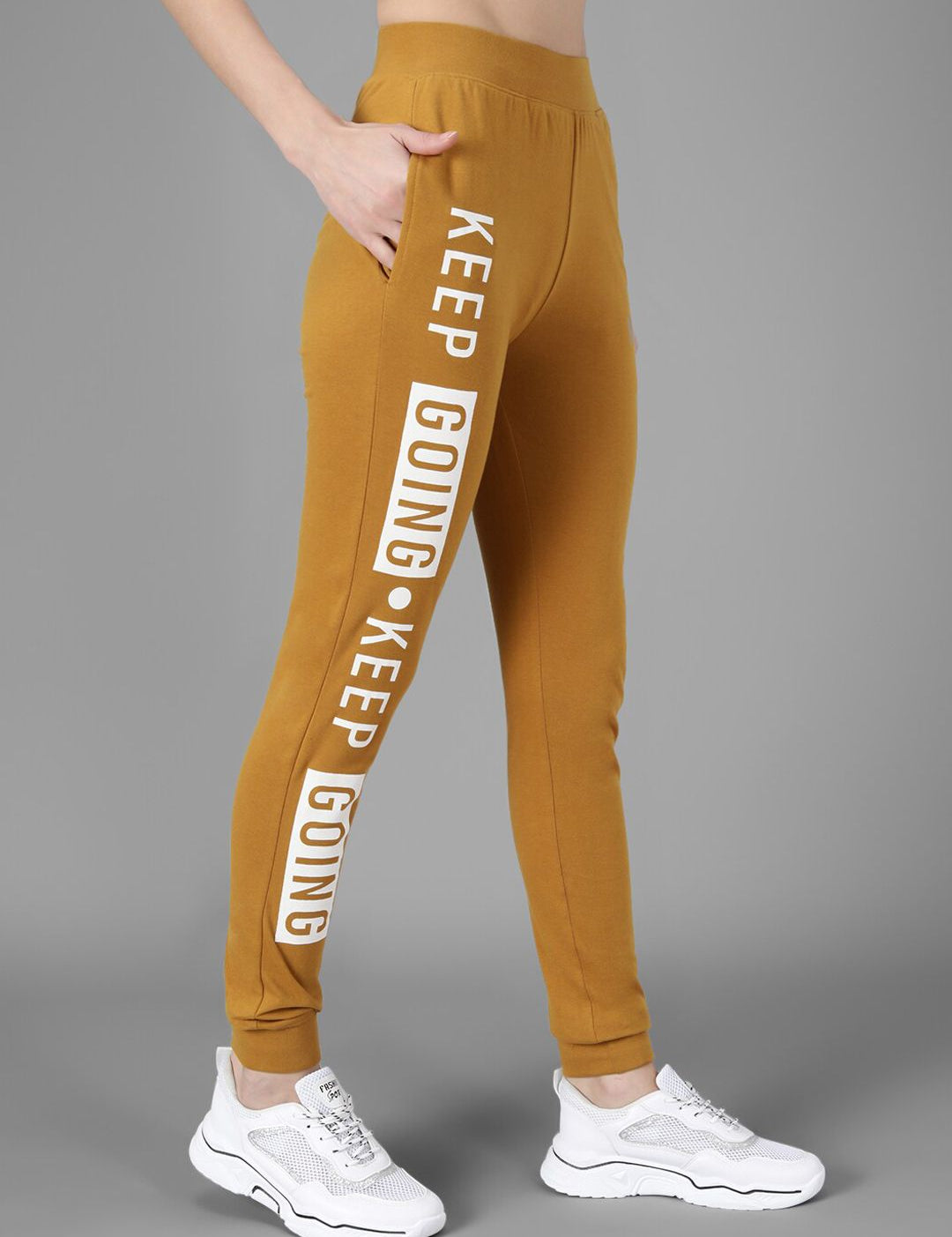 Kotty Women Mustard Yellow & White Printed Joggers