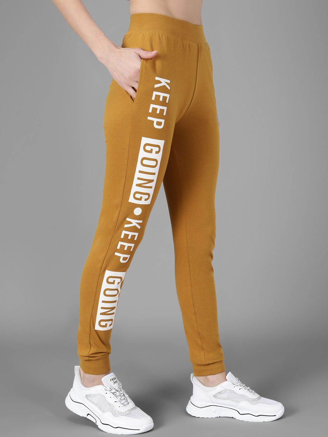 Kotty Women Mustard Yellow & White Printed Joggers