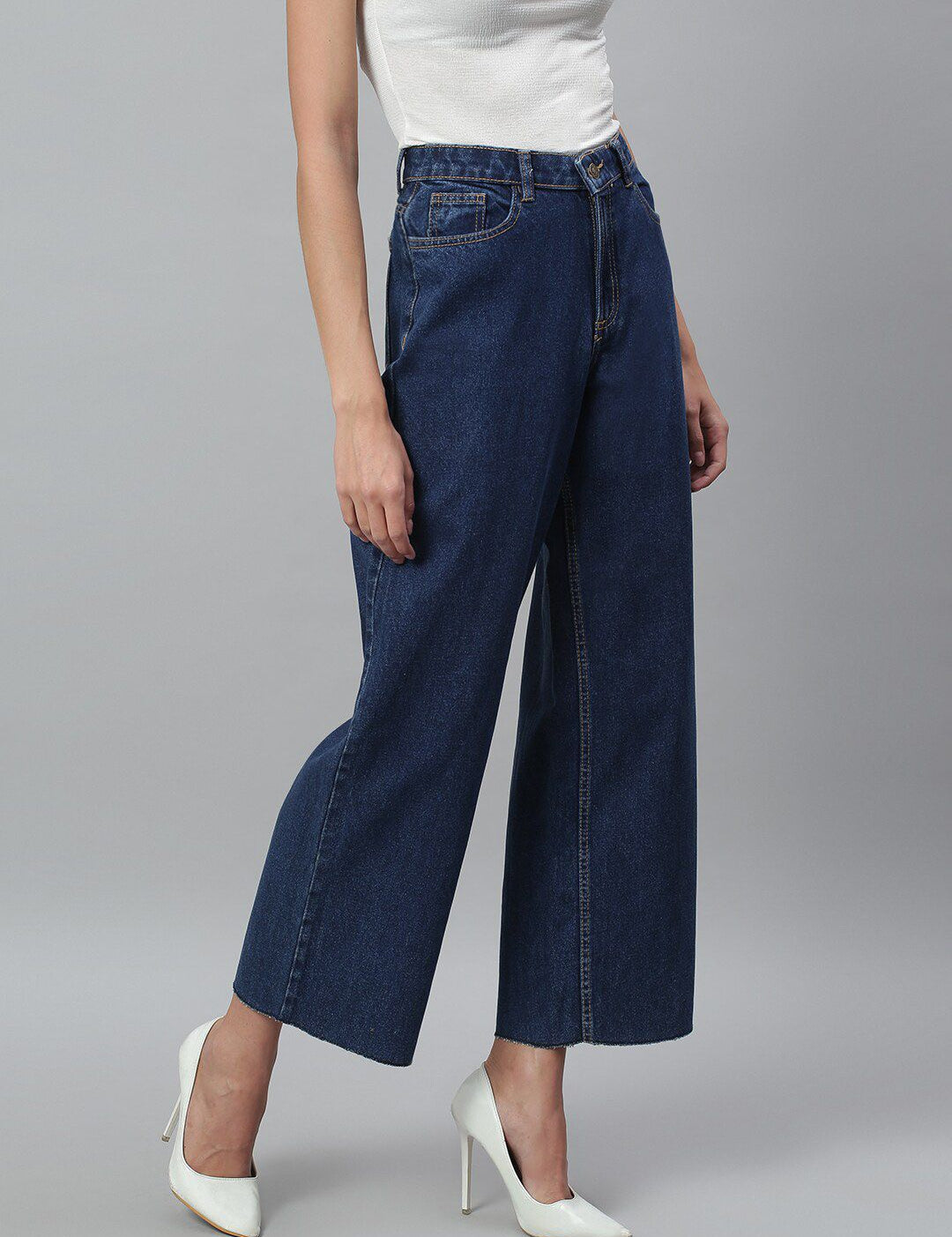 Kotty Women Navy Blue No Fade Clean Look Flared Jeans