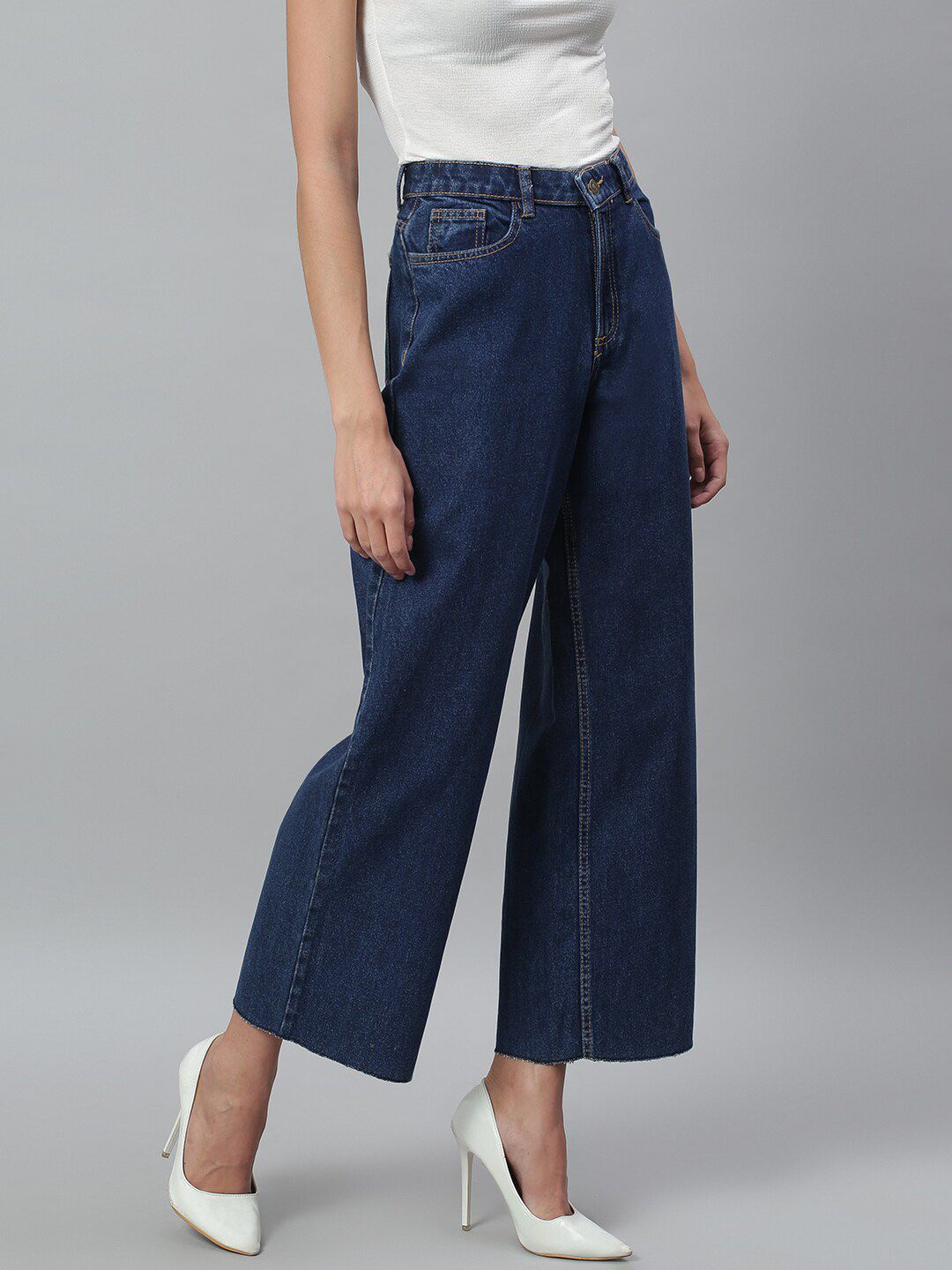 Kotty Women Navy Blue No Fade Clean Look Flared Jeans