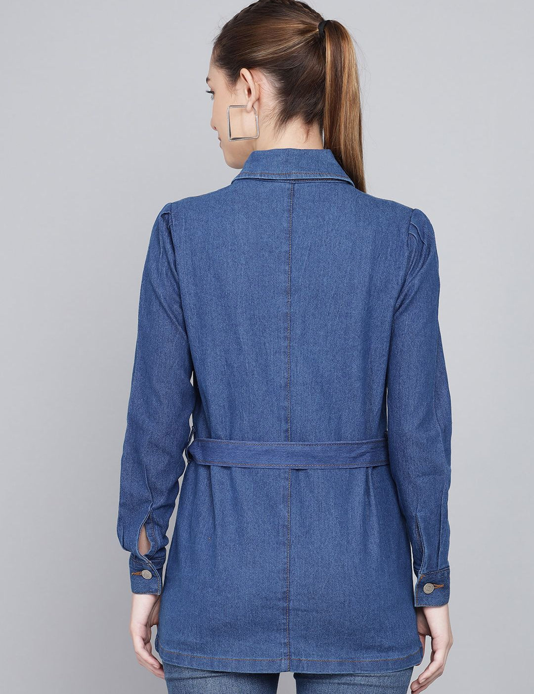 Kotty Women Checked Longline Denim Jacket