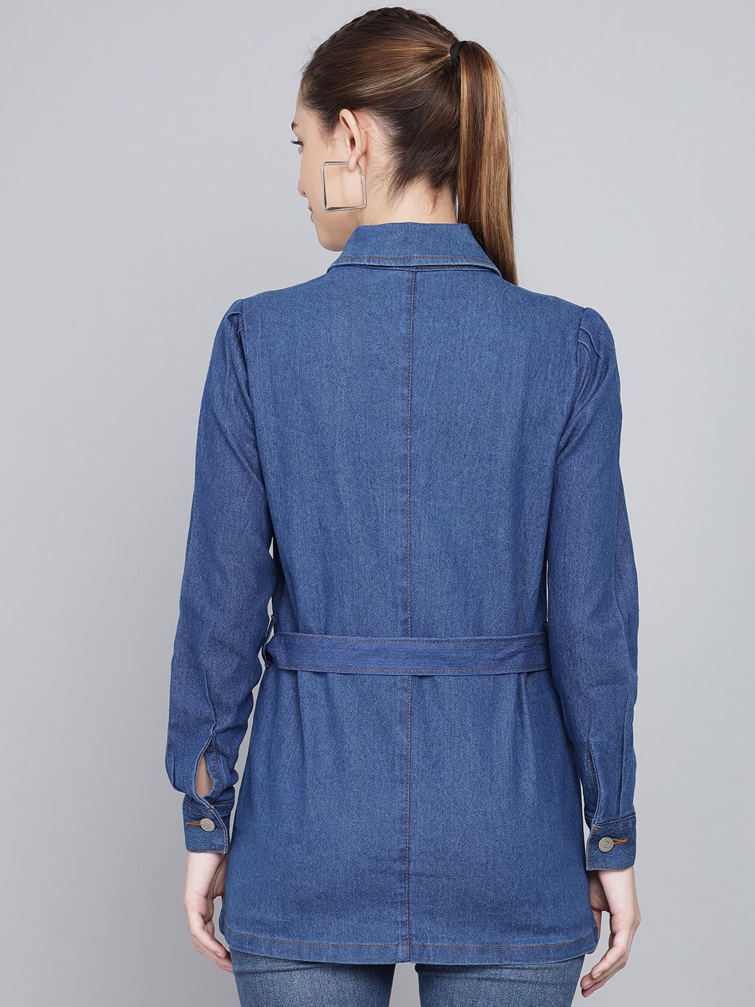 Kotty Women Checked Longline Denim Jacket