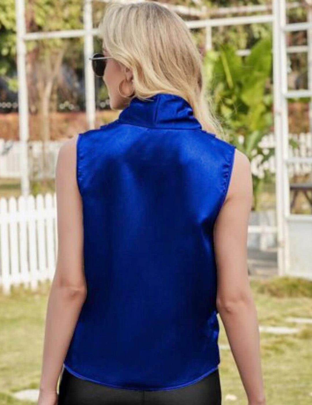 Kotty Blue Shawl Collar Satin Top