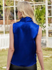 Kotty Blue Shawl Collar Satin Top