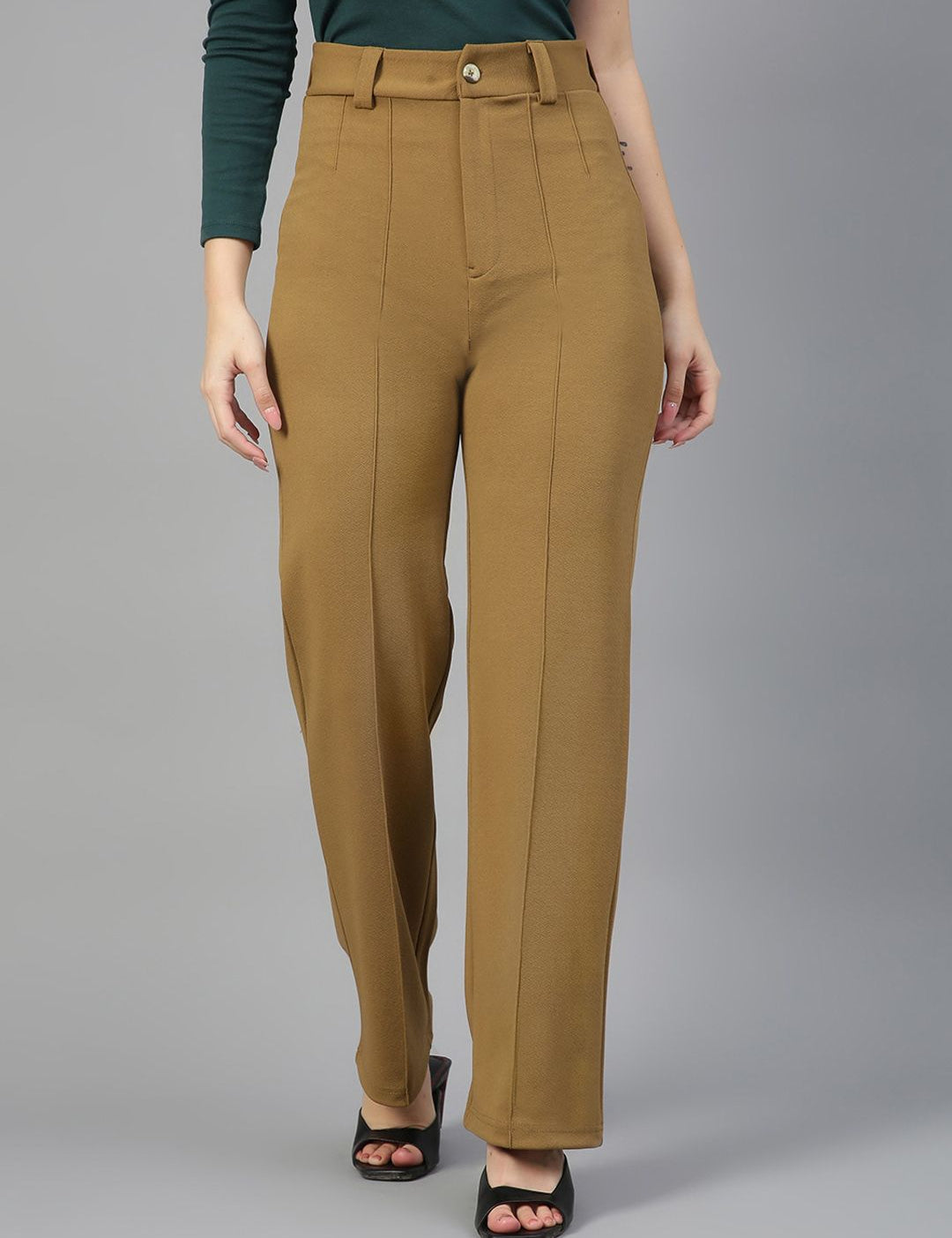 KOTTY BIZwear Women Relaxed Straight Fit High-Rise Easy Wash Parallel Trousers