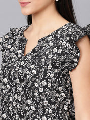 Kotty Floral Printed Flutter Sleeve Top