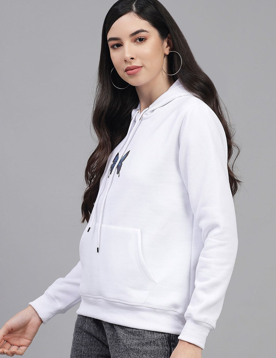 Kotty Women White Printed Hooded Sweatshirt