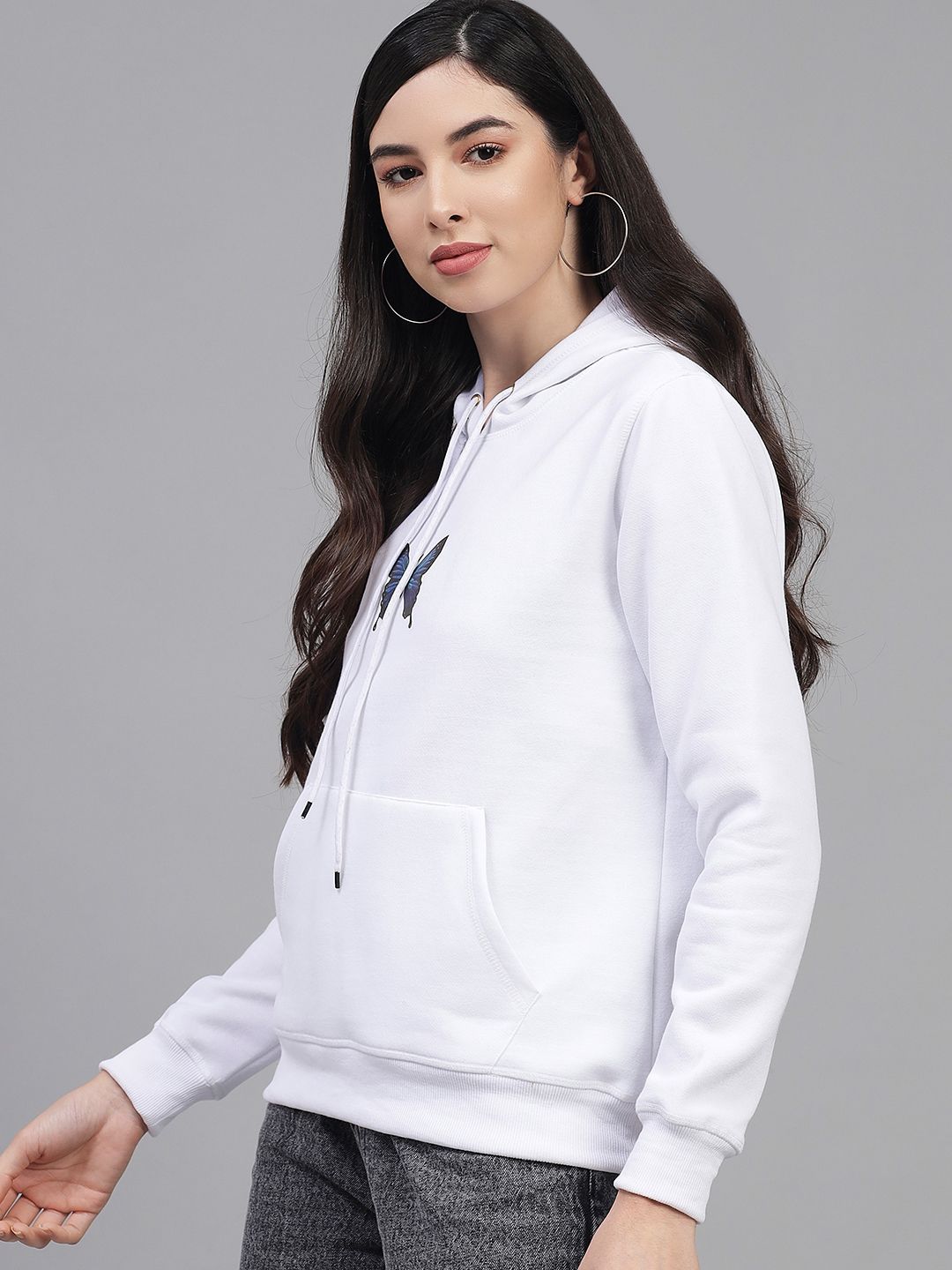 Kotty Women White Printed Hooded Sweatshirt