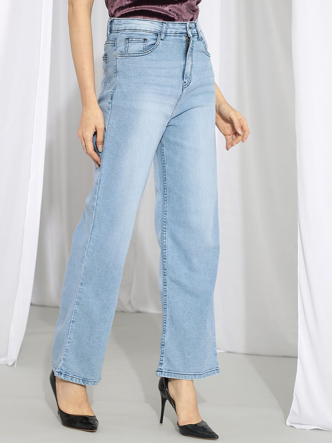 Kotty Women Blue Straight Fit High-Rise Light Fade Stretchable Jeans