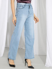 Kotty Women Blue Straight Fit High-Rise Light Fade Stretchable Jeans