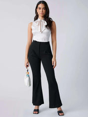 KOTTY BIZwear Abstract Printed Tie-Up Neck Satin Regular Top