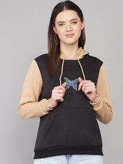 Kotty Women Black Printed Hooded Fleece Sweatshirt