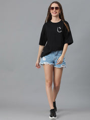 Kotty Graphic Printed Round Neck  Drop-Shoulder Sleeves Pure Cotton Oversized T-shirt