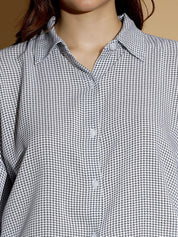 Kotty Women Spread Collar Micro Ditsy Printed Cotton Oversized Casual Shirt