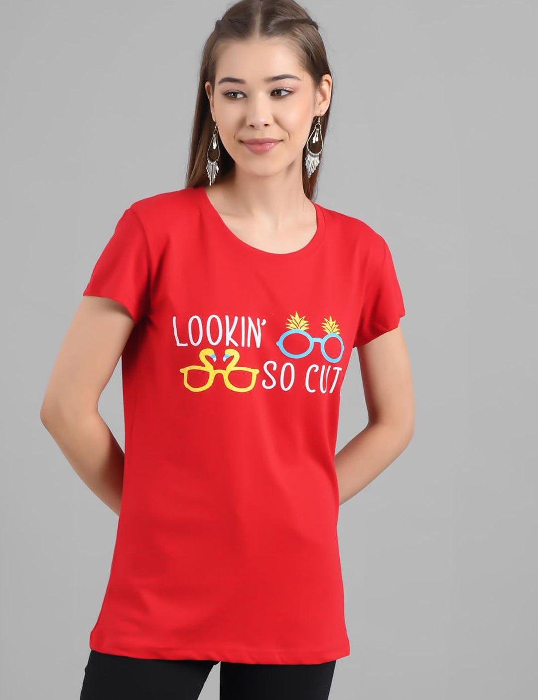 Kotty Women Red Printed Round Neck T-shirt