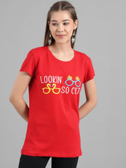 Kotty Women Red Printed Round Neck T-shirt