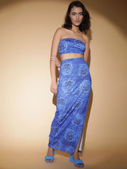 Kotty Blue Printed Strapless Top With Skirts