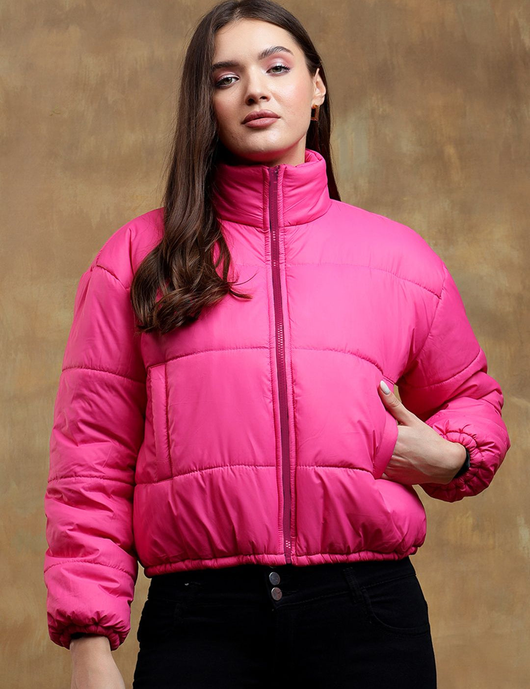 Kotty Women Mock Collar Solid Casual Insulator Puffer Jacket