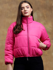 Kotty Women Mock Collar Solid Casual Insulator Puffer Jacket