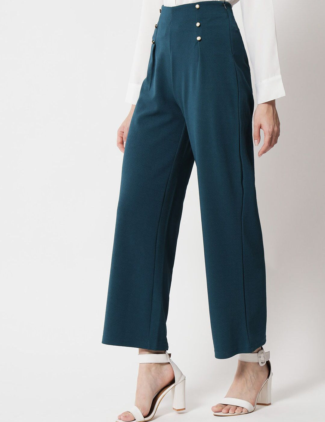 Kotty Women Green Relaxed Straight Fit High-Rise Trousers