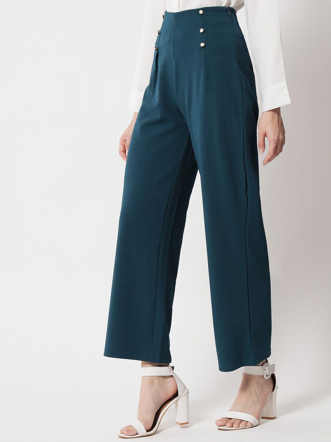 Kotty Women Green Relaxed Straight Fit High-Rise Trousers