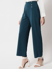 Kotty Women Green Relaxed Straight Fit High-Rise Trousers