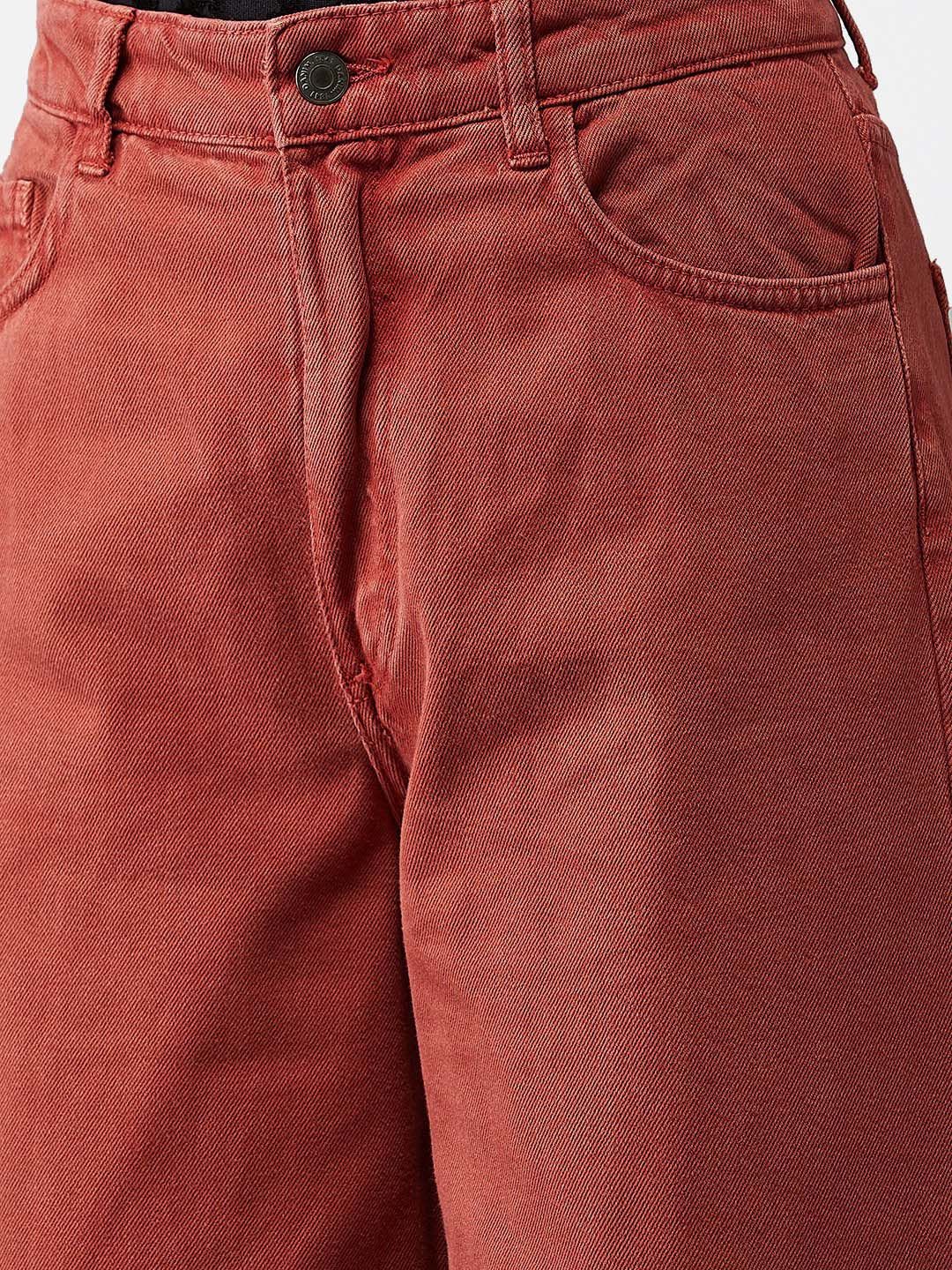 Kotty Women Maroon Wide Leg High-Rise Clean Look Jeans