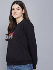 Kotty Women Black Printed Round Neck Sweatshirt