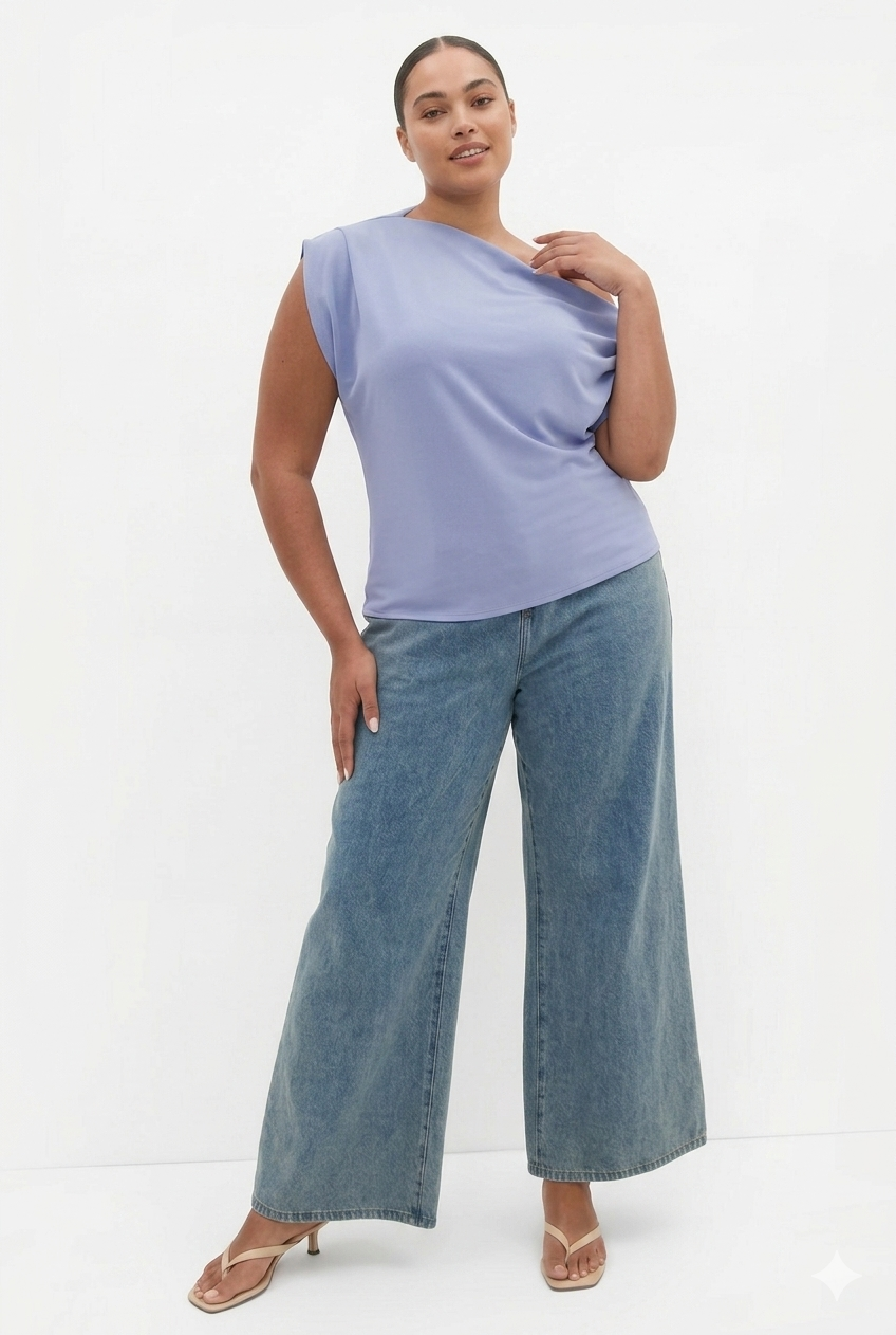 Plus Size Stylish Women’s Neck Desighned Voilet Tops