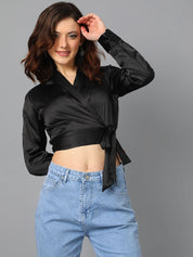 Kotty V-Neck Wrap Tie-Ups Crop Top