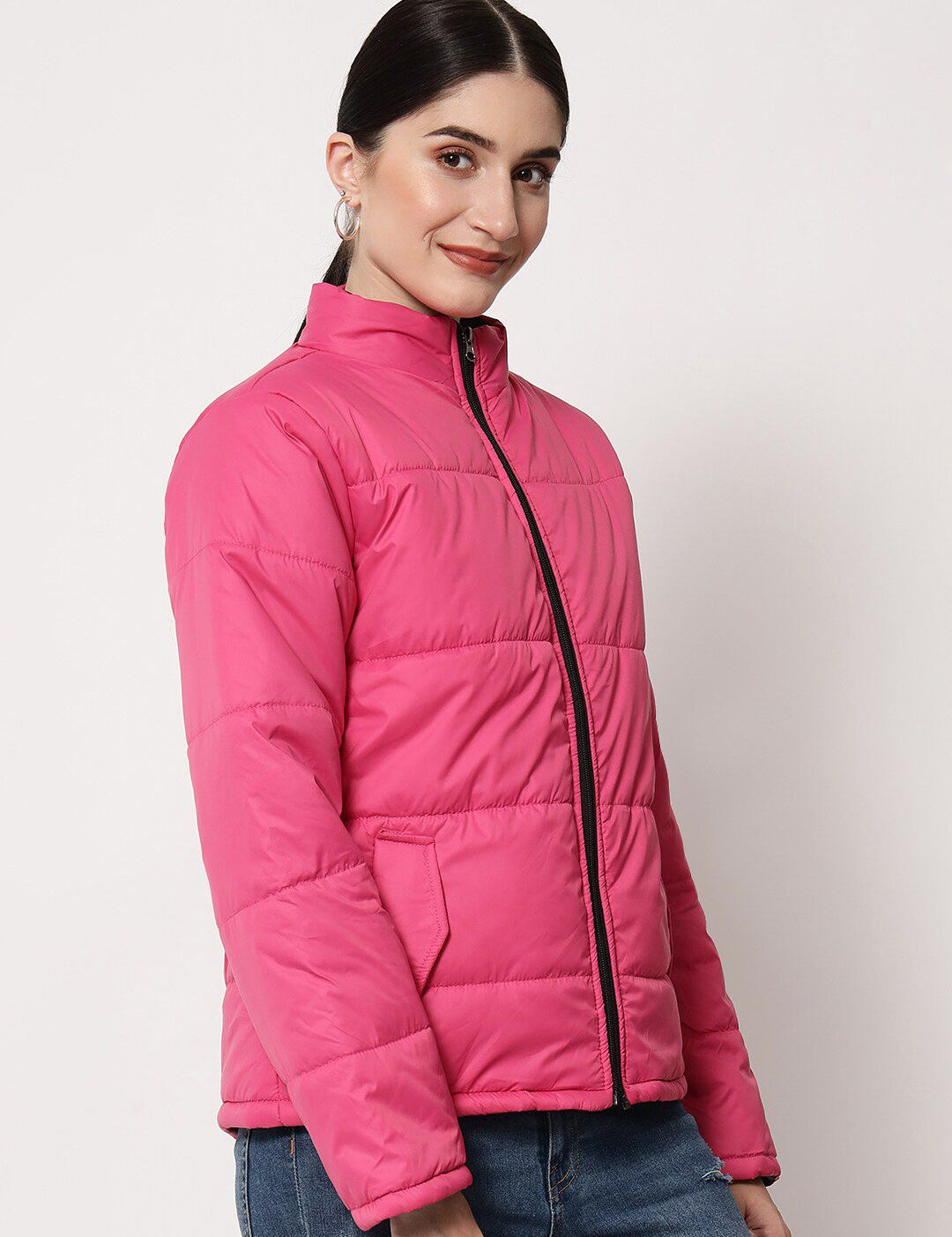 Kotty Women Pink Solid Polyester Puffer Jacket