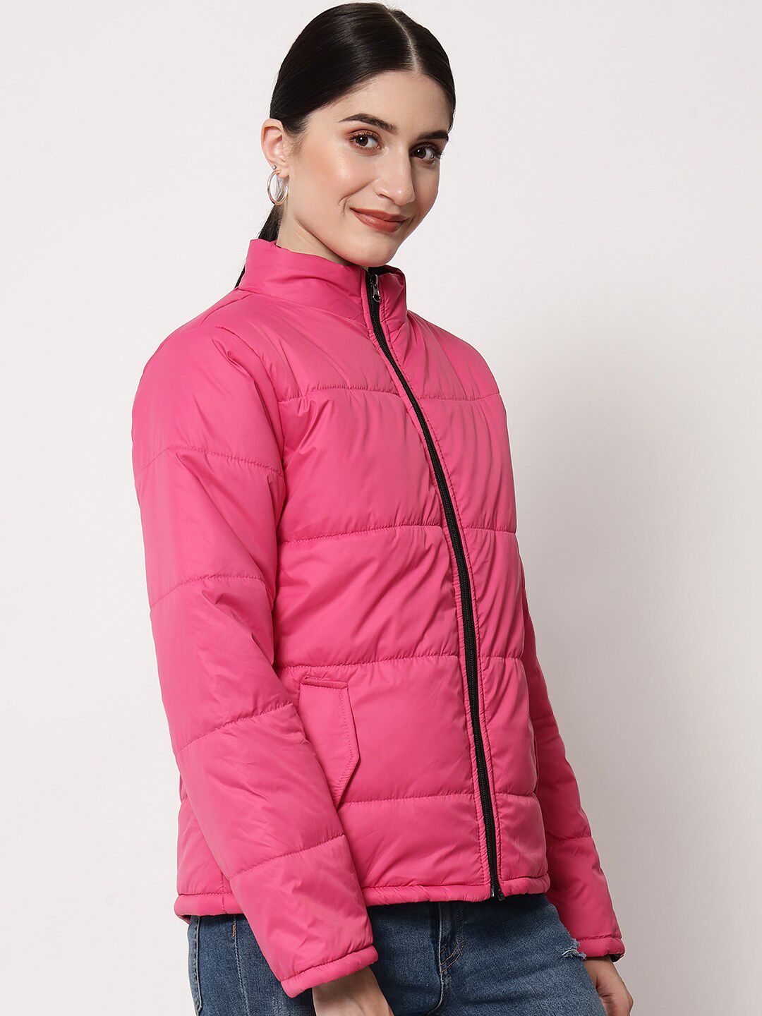 Kotty Women Pink Solid Polyester Puffer Jacket