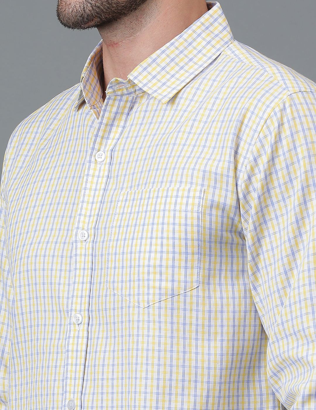 Kotty White & Yellow New Checked Spread Collar Casual Shirt