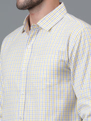 Kotty White & Yellow New Checked Spread Collar Casual Shirt