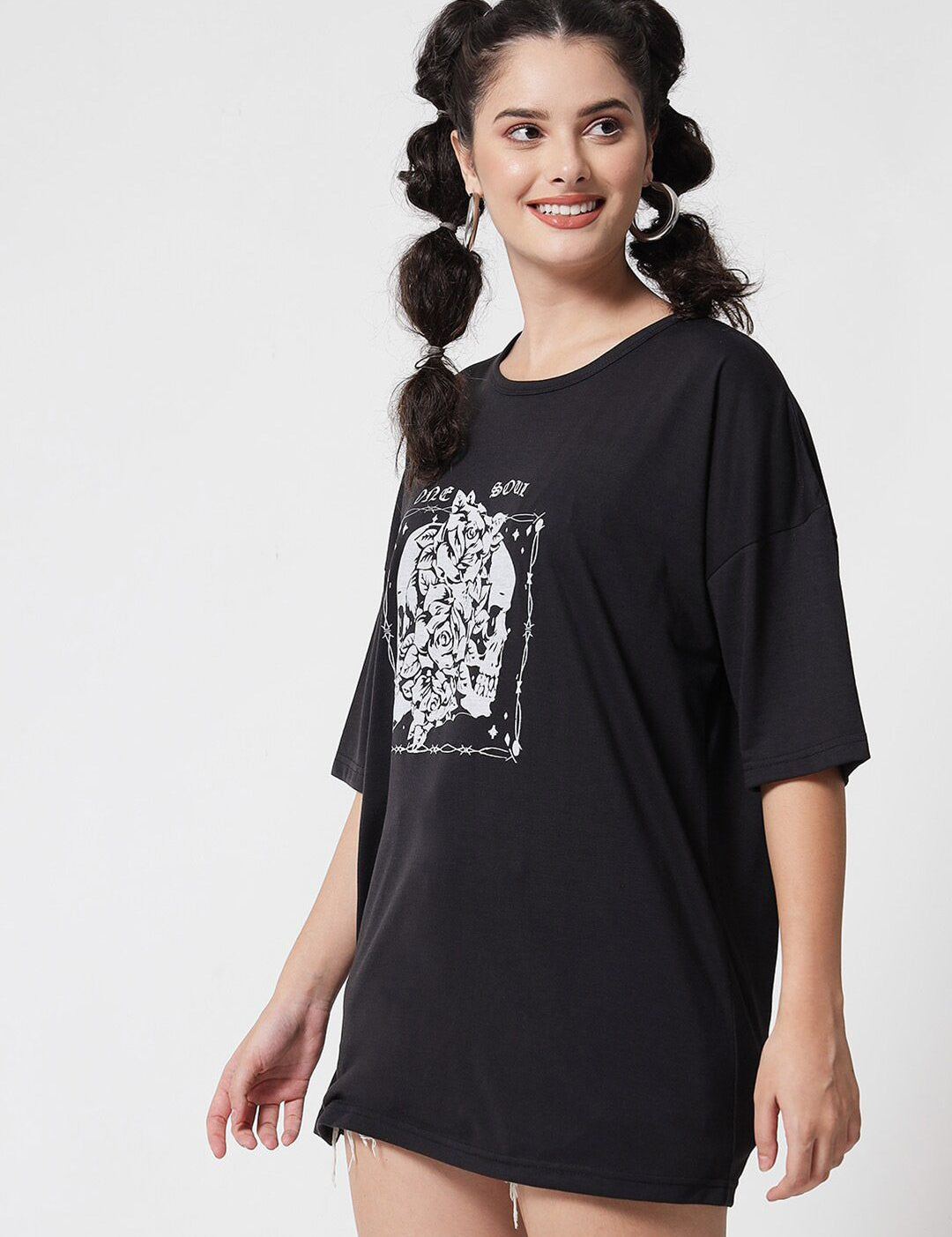 Kotty Women Black Printed Oversized T-shirt