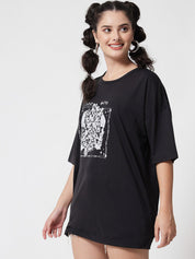 Kotty Women Black Printed Oversized T-shirt