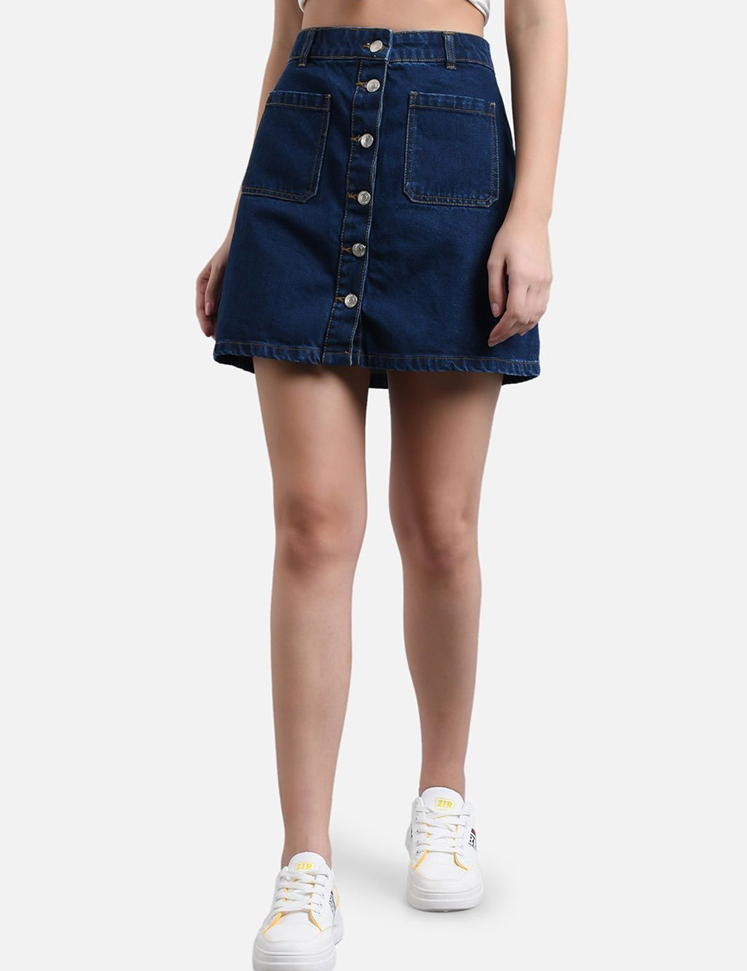 Kotty Women Blue Solid Denim A-Line Mini Skirt