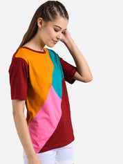 Kotty Women Multicoloured Colourblocked V-Neck T-shirt