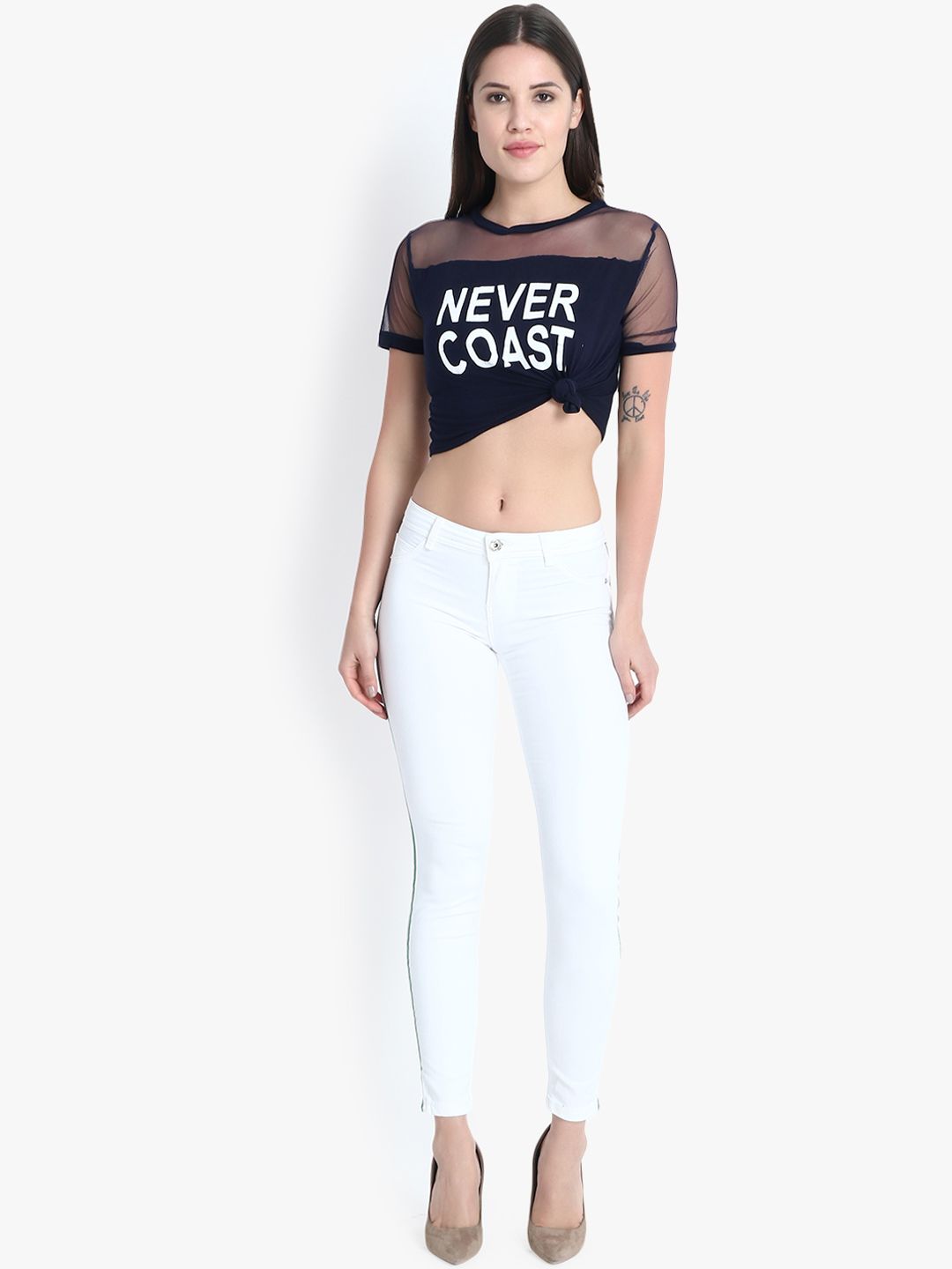 Kotty Women White Skinny Fit High-Rise Clean Look Stretchable Jeans