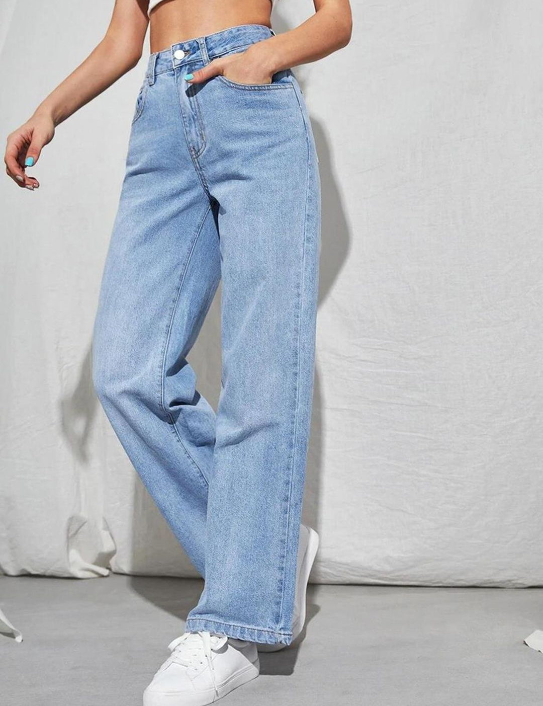 Kotty Women Blue Jean Straight Fit High-Rise Clean Look Stretchable Jeans