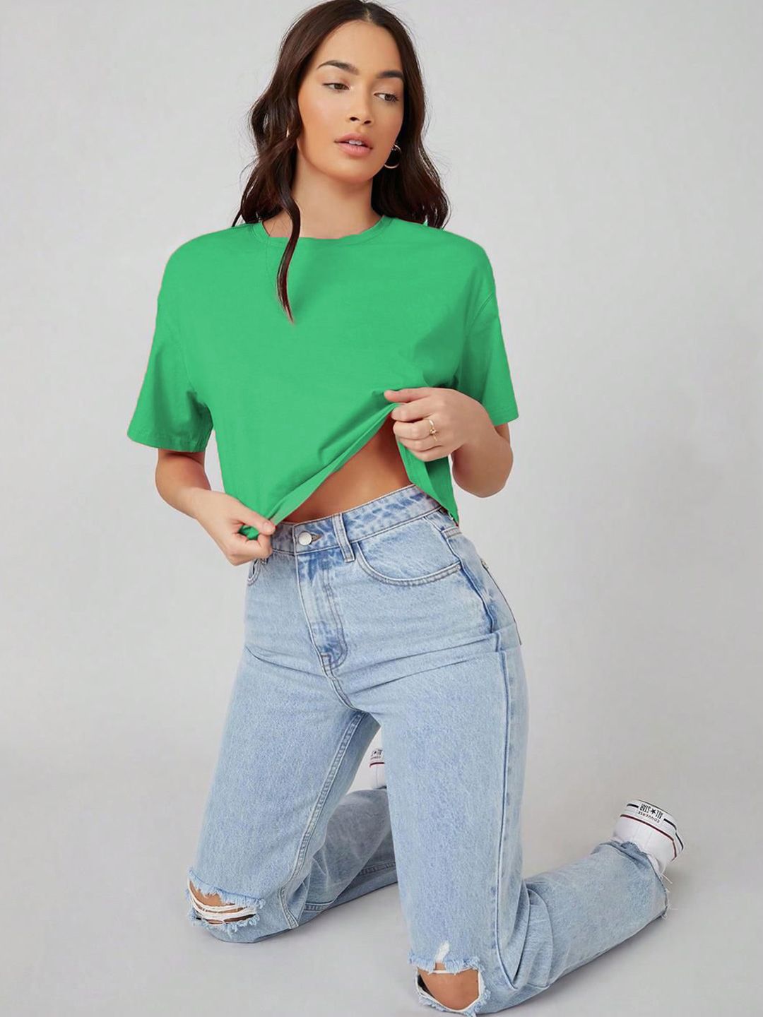 KOTTY Basics Women Solid Round Neck  Oversized T-shirt