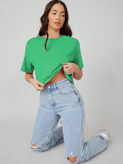 KOTTY Basics Women Solid Round Neck  Oversized T-shirt