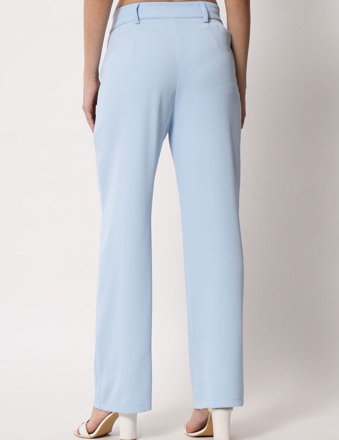 KOTTY BIZwear Women Blue High-Rise Easy Wash Pleated Wide Leg Trousers