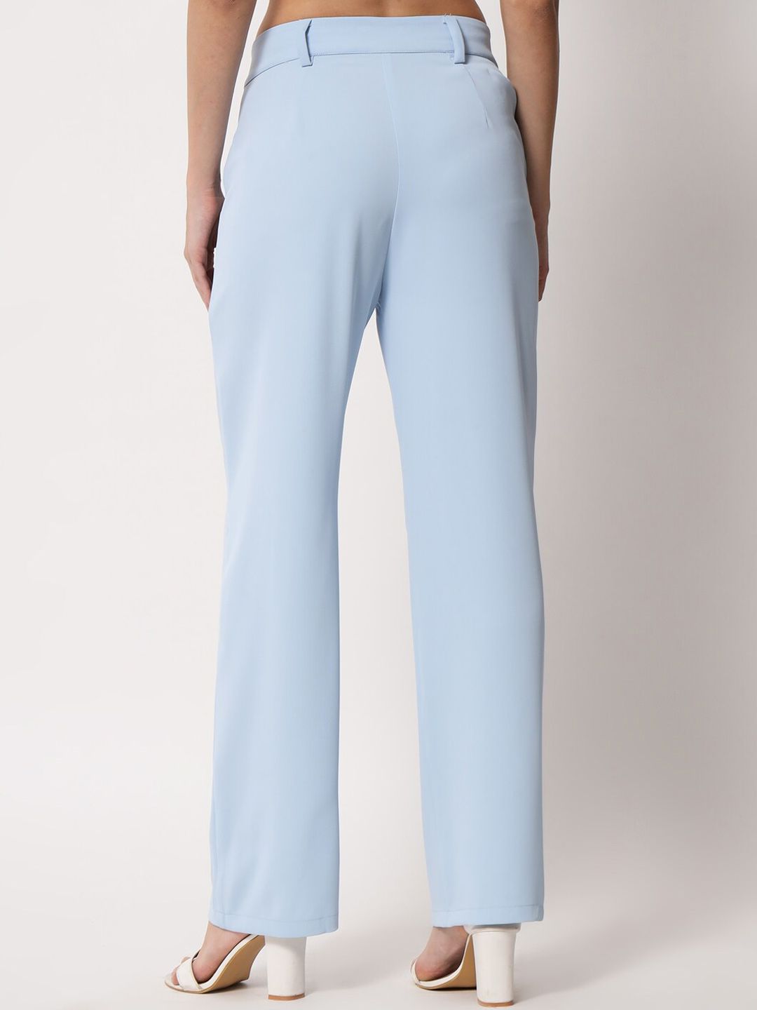 KOTTY BIZwear Women Blue High-Rise Easy Wash Pleated Wide Leg Trousers