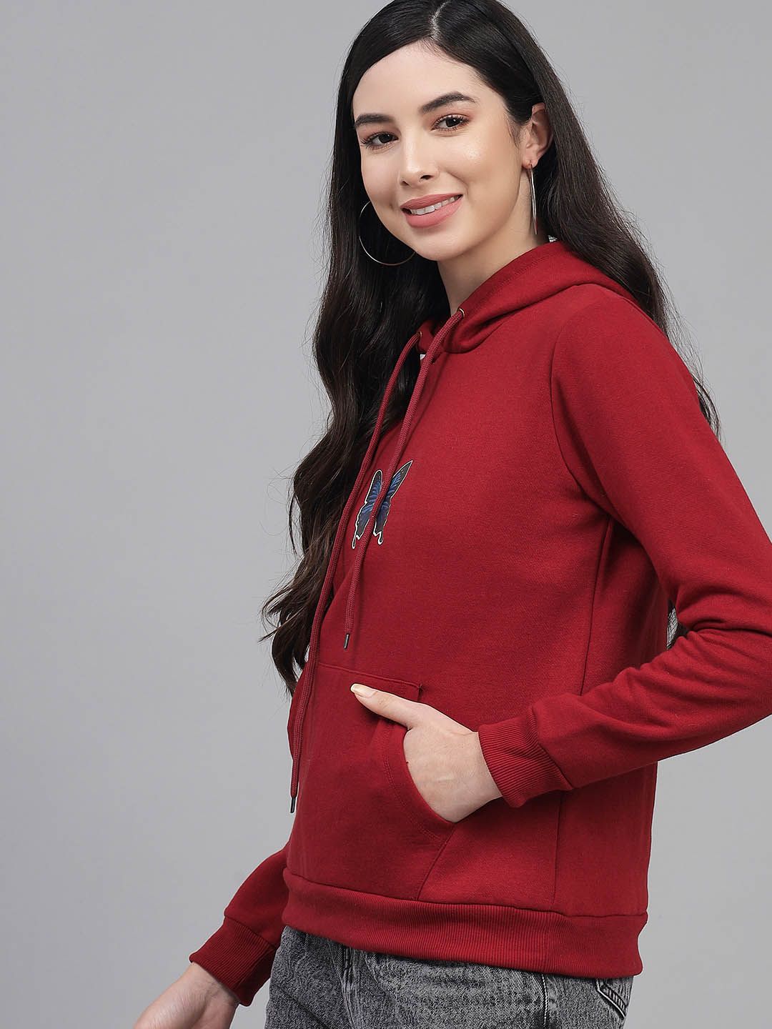 Kotty Women Maroon Printed Hooded Sweatshirt